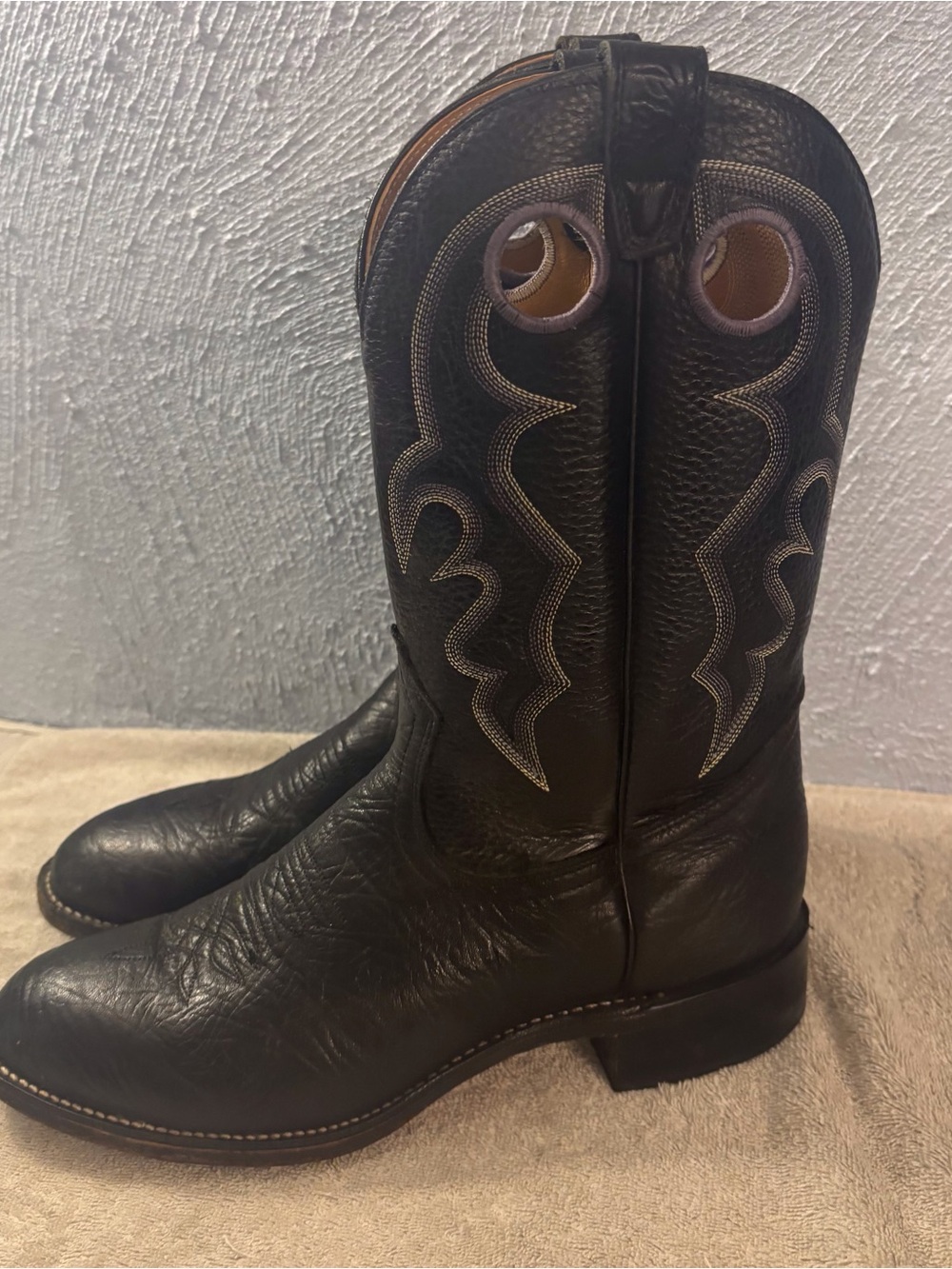 Unisex Black Leather Western Heeled Boots - Classic Pull-On Canada WMN 9.5/10 W